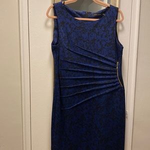 Ivanka Trump knee length dress. Blue and Black. Gold zipper detail.